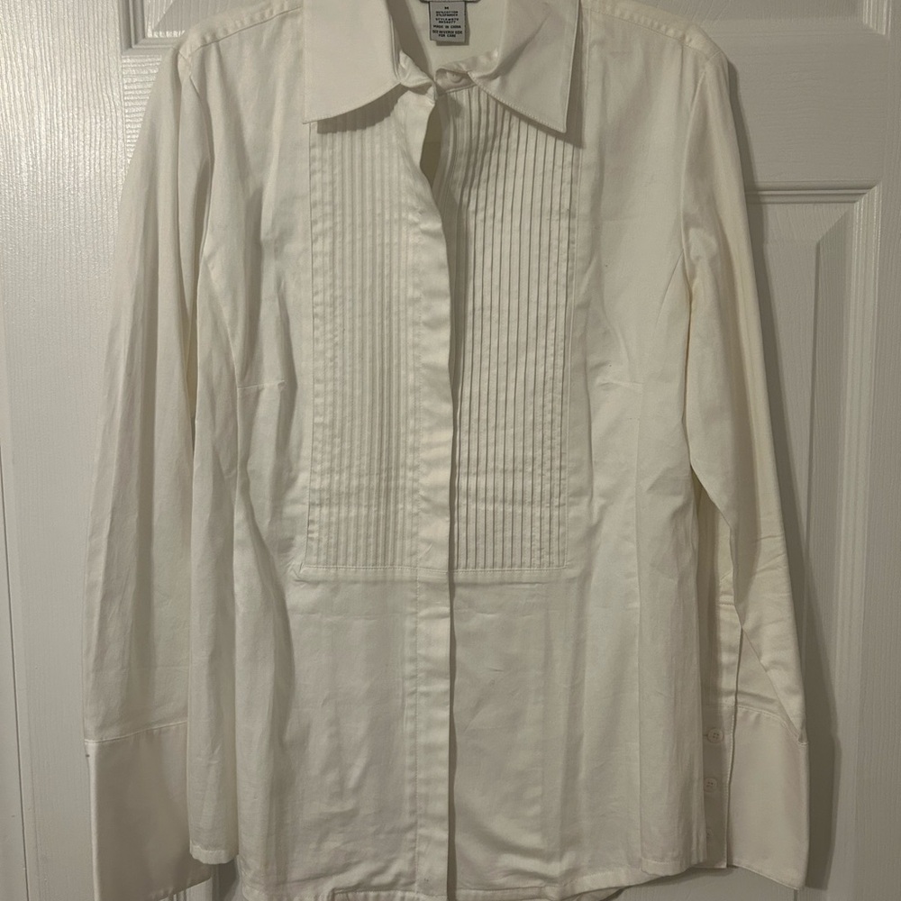 CAbi white Long Sleeve zip up blouse